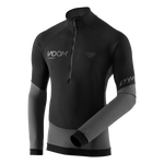 Voom branded mens dynafit light thermal fleece top with half zip, in black and grey colour way