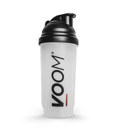 VOOM Nutrition protein shaker bottle with black lid