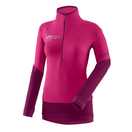 Voom branded women's Dynafit light thermal fleece with half zip in pink